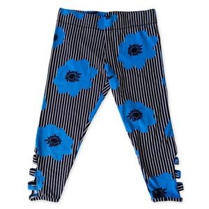 Mixit Floral Leggings Womens Large Blue Black White Stripe Cutout‎ Mod Flower
